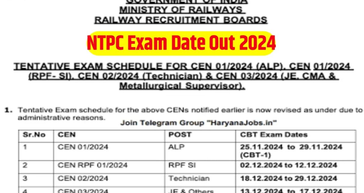 RRB NTPC Exam Date Out 2024